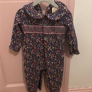 The Beaufort Bonnet Company Navy Floral Smocked Baby One-Piece